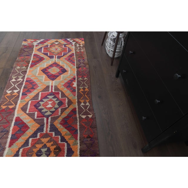 Brown 1970s Vintage Handmade Wool Cotton Red Runner Rug For Sale - Image 8 of 11
