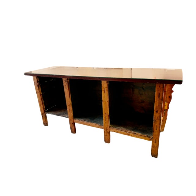Late 19th Century Hand Painted Converted Desk Red Gansu Sideboard Cabinet Grain Bin For Sale - Image 9 of 12