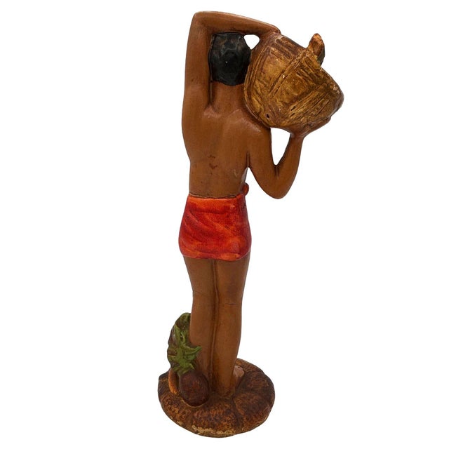 1950s Mid 20th Century Native Boy W/ Fruit Offering Ceramic Hand Painted Sculpture For Sale - Image 5 of 7