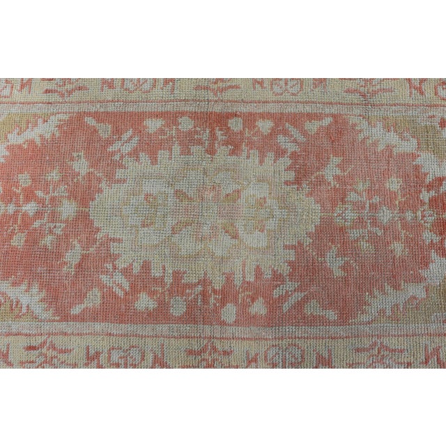 Antique Turkish Oushak Rug With Floral Motifs and Coral Background For Sale - Image 10 of 12