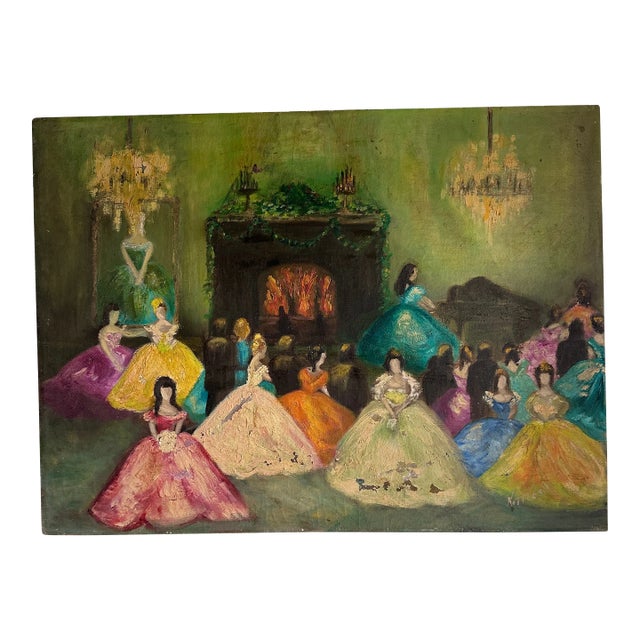 Vintage Oil on Canvas Dancing Ladies Signed Art For Sale