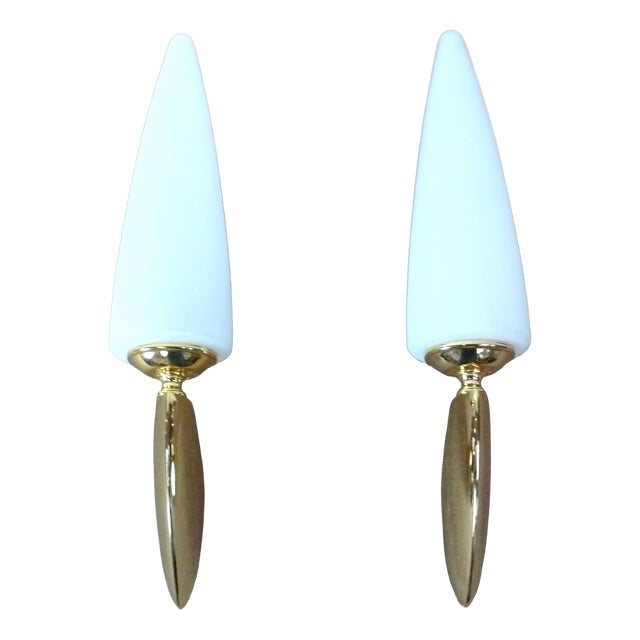 Two Wall Sconces with White Tulip Glass Shades, 1970s, Set of 2 For Sale