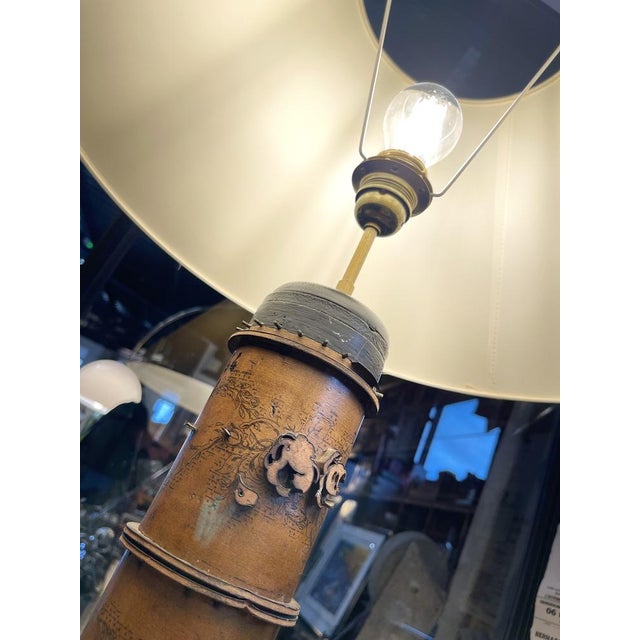 Arts and Crafts Living Room Lamp in Wallpaper Roll with Lampshade, France, 1900s For Sale - Image 6 of 16