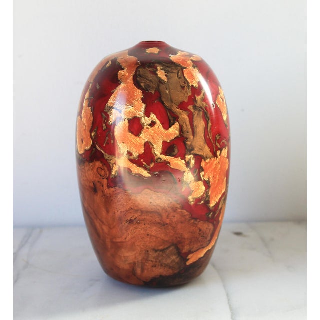 Wonderful wood turned vessel by Vermont wood artist Robert Chatelaine stands about 7.5" tall with a diameter of about 4...