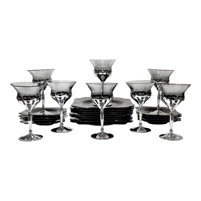 1930s Blown Glass and Chrome Appetizer or Dessert Set, 24 Pieces For Sale