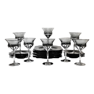 1930s Blown Glass and Chrome Appetizer or Dessert Set, 24 Pieces