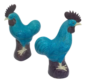 Chinese Turquoise Porcelain Roosters - A Pair