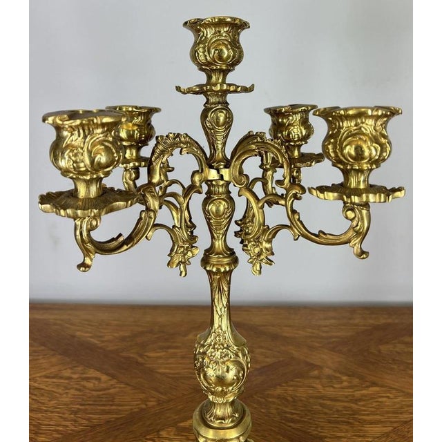 Louis XV Rococo Revival French Gilt Brass Mantel Clock Garniture, Set of 3 For Sale - Image 12 of 18