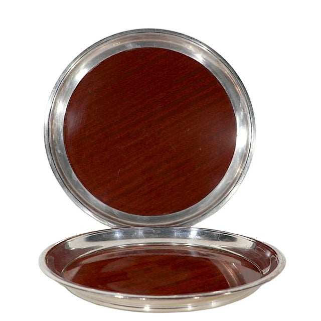 2 Faux Wood Grain Formica and Chrome Serving Trays by Crescent | Chairish