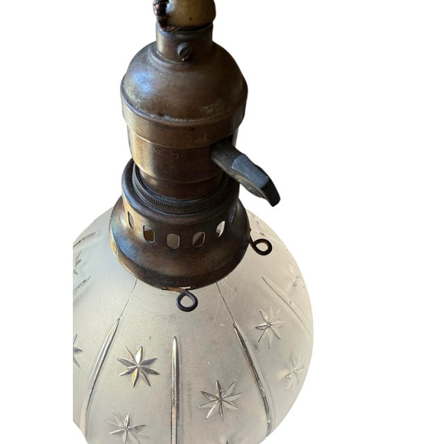 Mid 20th Century Antique Starburst Wheel Cut Hanging Pendant Lights - a Pair For Sale - Image 5 of 10