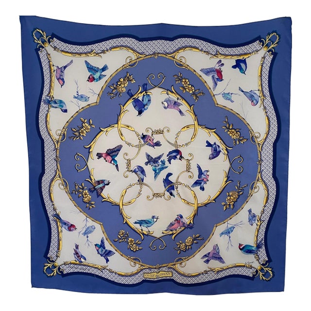 Hermès La Clé Des Champs 1990 Echarpe En Soie Faconnet Françoise, Blue For Sale