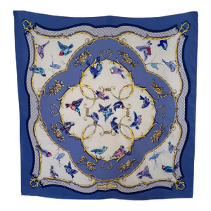 Hermès La Clé Des Champs 1990 Echarpe En Soie Faconnet Françoise, Blue