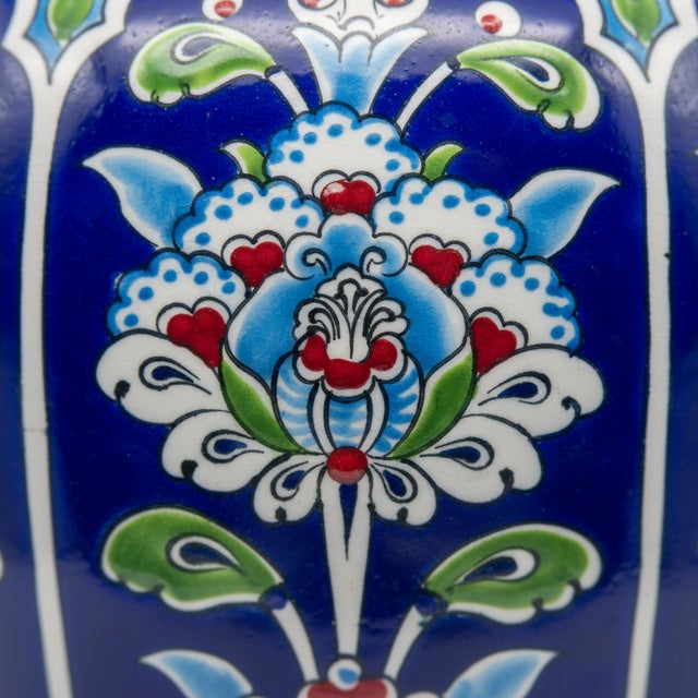 Handmade Ceramic Shah Vase (30cm) Royal Cobalt Blue Background Floral Temple Jar For Sale - Image 4 of 7