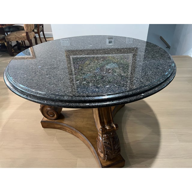 Attributed to Kreiss Harp Dining Base with Granite Top with Custom Finish Table base is not marked 4ft x 32h
