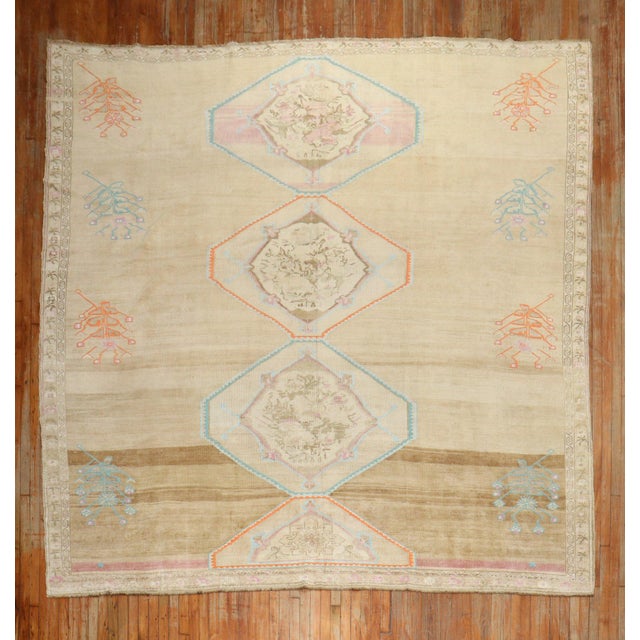 Mid 20th Century Vintage Turkish Room Size Square Rug - 10'6" x 11'9" For Sale - Image 5 of 12