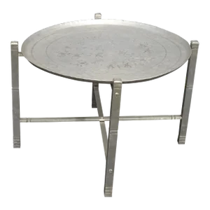 Vintage Wendell August Forge Silver Coffee Table Handmade Serving Tray & Stand Forged Floral Onlay