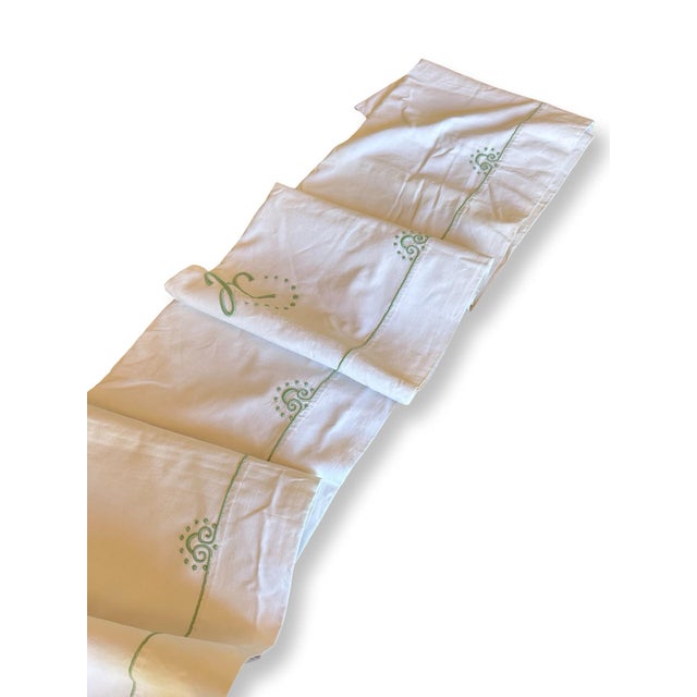 Antique French Linen Sheet, Jl Monogram With Sage Green Embroidery, Circa 1920 For Sale - Image 10 of 11