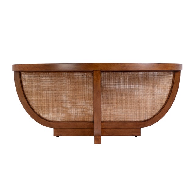 Spritely Home Accent Furniture Bali Breeze 42 in. Round Wood and Mesh Woven Coffee Table, Heritage For Sale - Image 4 of 10