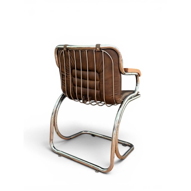 1970s Gastone Rinaldi Tubular Chrome Leather Dining Chairs, 4 Pieces, Attributed For Sale - Image 10 of 12