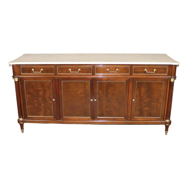 1970s Fine Shallow Depth Maison Jansen Style Directoire Marble Top Mahogany Sideboard For Sale