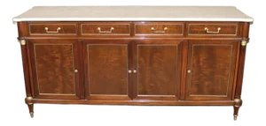 1970s Fine Shallow Depth Maison Jansen Style Directoire Marble Top Mahogany Sideboard