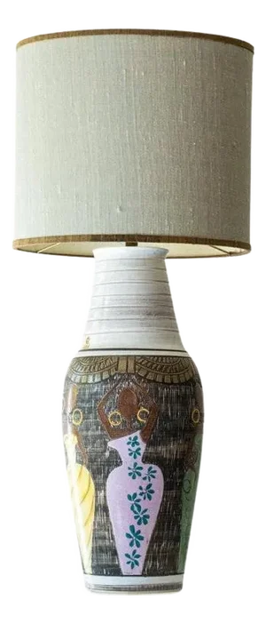 Ceramic Floor Table Lamp with Silk Lampshade attributed to R. Houben, 1970s