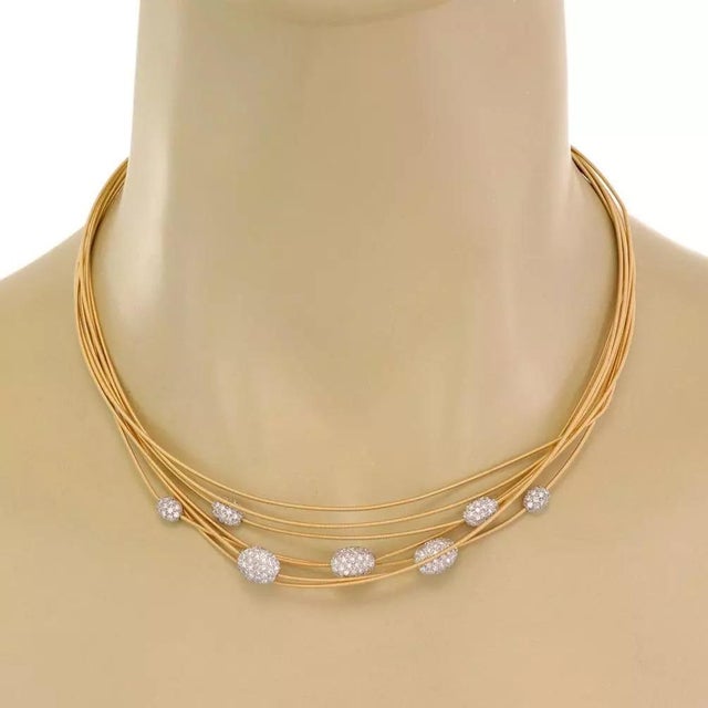 1990s Marco Bicego Cairo Necklace 2ct Diamonds 18k Gold 7 Cable Strand Chocker For Sale - Image 5 of 5
