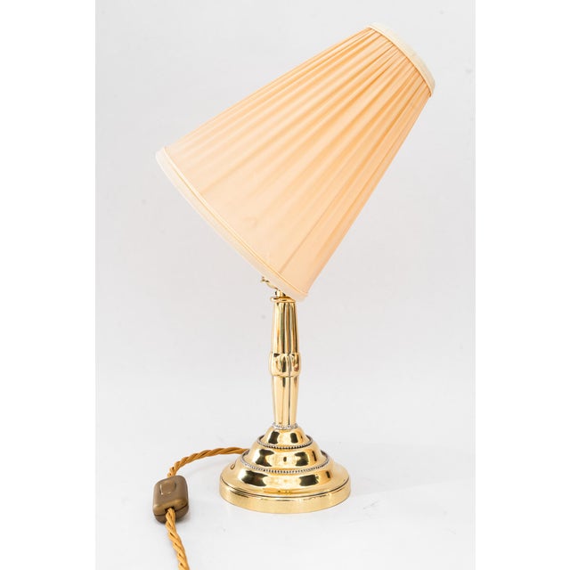 Art Deco Brass Table Lamp with Fabric Shade, Vienna, Austria, 1920s For Sale - Image 9 of 17
