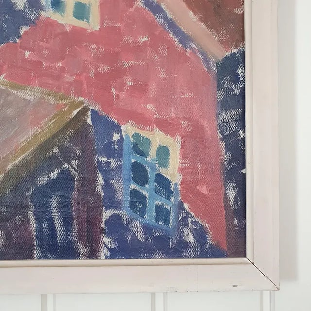 1950s 1950s Mid Century Swedish Modernist Cityscape Oil Painting by G. Axelsson For Sale - Image 5 of 18