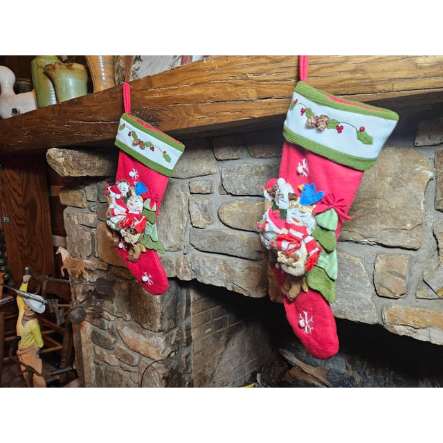 Set of 2 Vintage Festive Christmas Stockings For Sale In Charlotte - Image 6 of 18