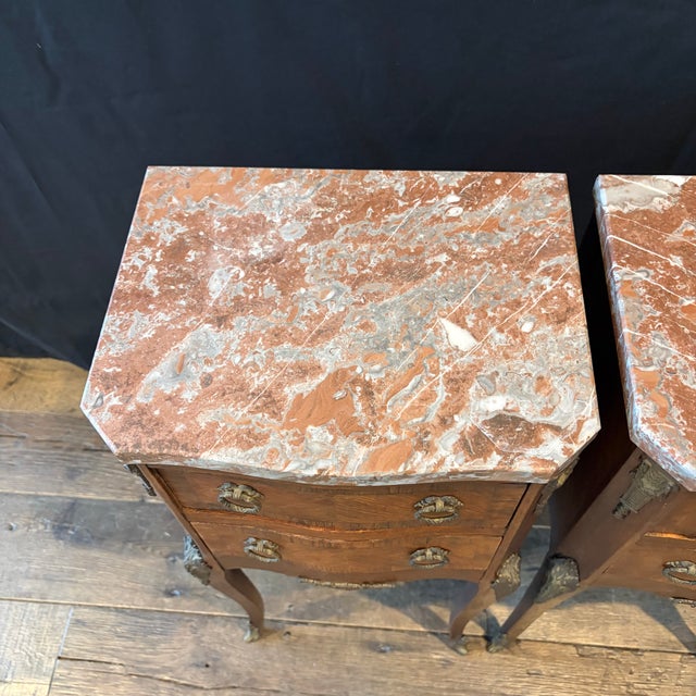 1920s Antique French Walnut & Marble Top Night Stands -a Pair For Sale - Image 5 of 14