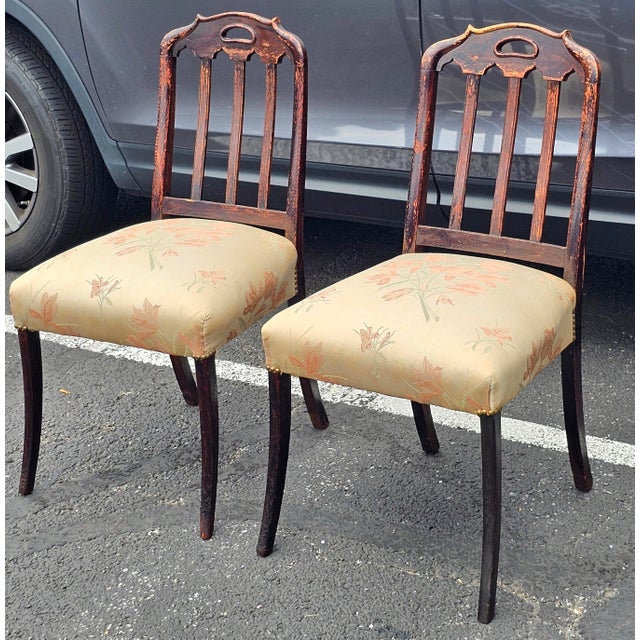 Pair of Edwardian Stained Oak and Upholstered Side Chairs, Circa 1900s For Sale In Washington DC - Image 6 of 10