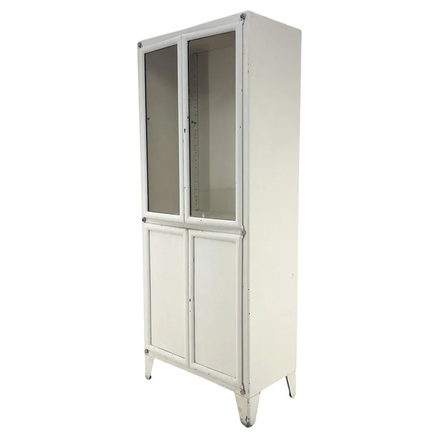 Vintage Iron & Glass Medical Cabinet, Czechoslovakia, 1950s For Sale