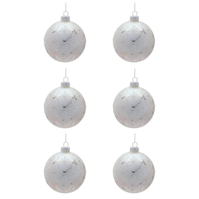 Contemporary Glass Ball Ornaments with Snowflake (Set of 6) For Sale - Image 3 of 3