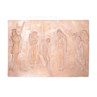 Sergio de Giusti Signed Bas Relief Figurative Religious Ceramic Sculpture 1985 For Sale