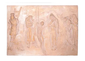 Sergio de Giusti Signed Bas Relief Figurative Religious Ceramic Sculpture 1985