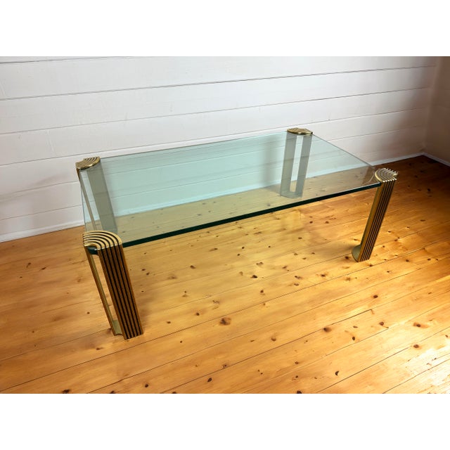 Metal Modernist Art Deco Style Glass and Brass Coffee Table, 1980s For Sale - Image 7 of 11