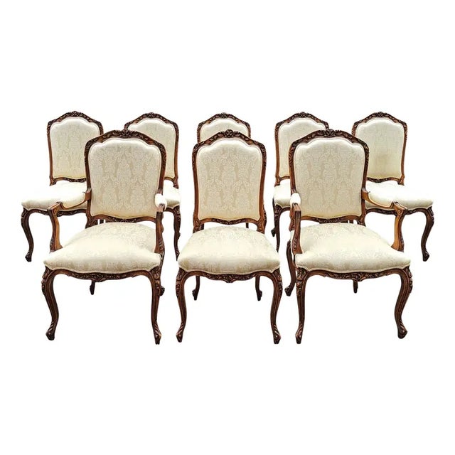 Mid 20th Century Vintage Set of 8 Carved Custom Louis XV Style Dining Chairs For Sale - Image 5 of 11