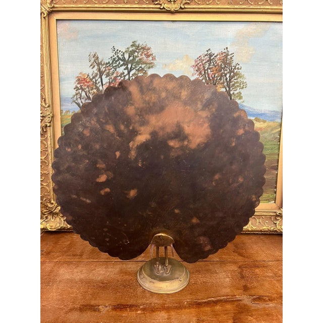 Vintage Hand Painted Etched Possibly Brass Peacock Sculpture Statuette For Sale - Image 9 of 9