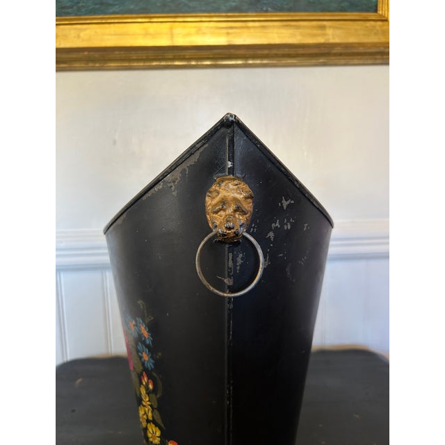 Antique Style Hand Painted Tole Cachepot With Lion Mask Handles For Sale In San Francisco - Image 6 of 9