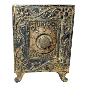 Antique 19th Century Ornate Cast Iron Junior Safe Deposit Lockable Still Bank