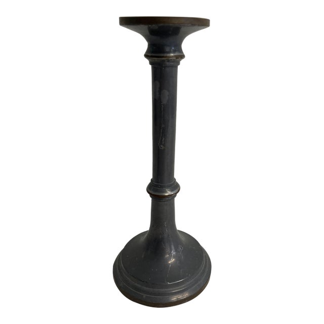 Vintage Tall Pewter Candlestick With Copper Bands by Rubicon International For Sale