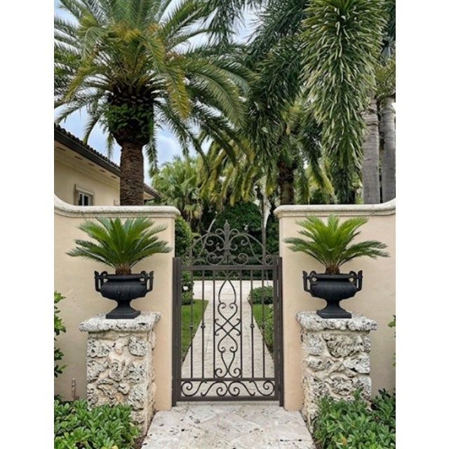 Metal Pair of Vintage Neo-Classical Cast Iron Style Garden Urns – Matte Black For Sale - Image 7 of 12