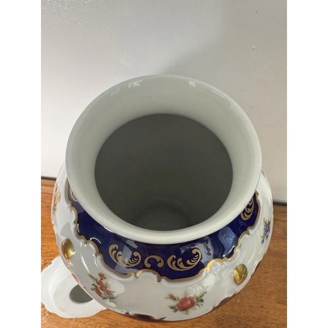 Vintage Wallendorf 1764 Echt Kobalt Cobalt Blue Floral Gold Lidded Vase GDR For Sale - Image 10 of 18
