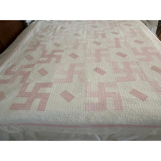 Antique 1920's Whirling Log Quilt Floursack Utility Quilt For Sale - Image 11 of 12