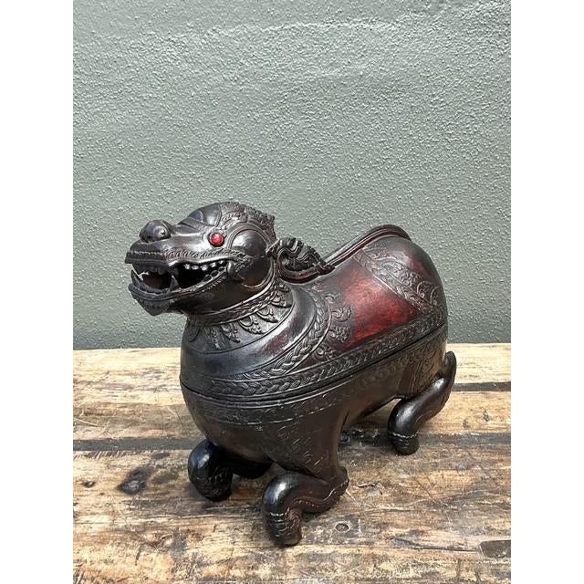 Vintage Asian Carved Wood Lion Box For Sale - Image 10 of 12