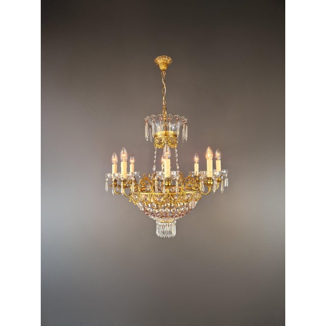 Art Deco Antique Italian Chandelier in Belle Époque Style Art Nouveau Brass For Sale - Image 3 of 10