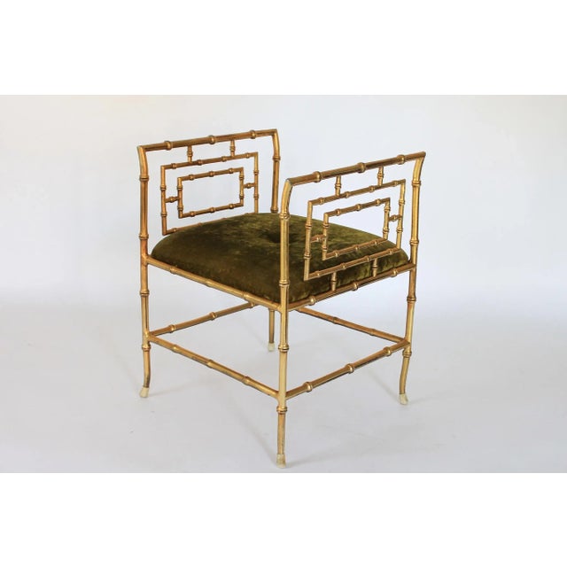 Vintage Hollywood Regency Style Faux Bamboo Bench W/ Upholstered Seat For Sale In Milwaukee - Image 6 of 12