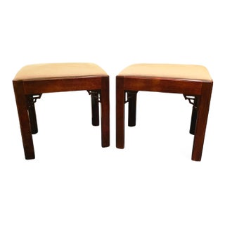 Pair of Vintage W & J Sloane Ming-Style Hardwood Benches With Corner Spandrels For Sale