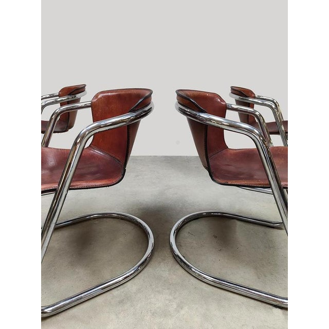 Vintage Dutch Tubular Chrome Leather Dining Chairs from Metaform, 1970s, Set of 4 For Sale - Image 6 of 6